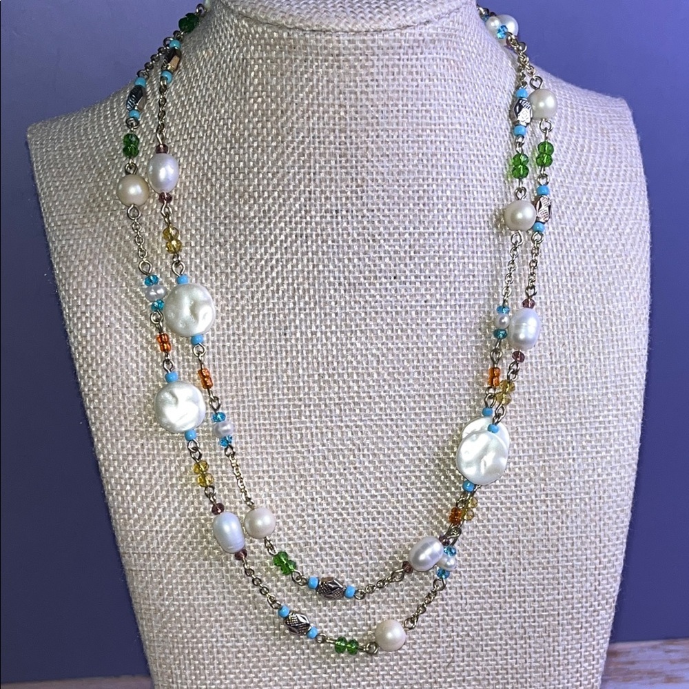 Freshwater Pearls & Multi-Color Beaded Station Long Necklace - Picture 4 of 9